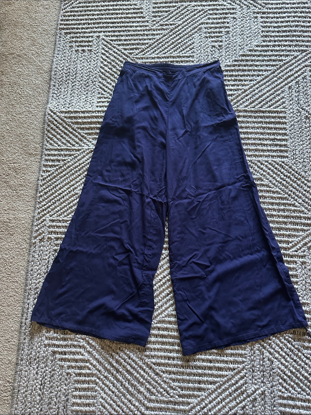 Flowing Navy Wide-Leg Palazzo Pants - Cotton blend
